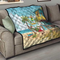 Jamaica Christmas Quilt with Rasta Santa Snowman Hammock Angel Palm Trees and Tropical Beach Design - Wonder Print Shop