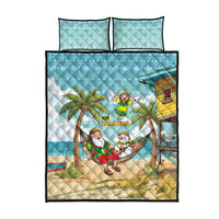 Jamaica Christmas Quilt Bed Set with Rasta Santa Snowman Hammock Angel Palm Trees and Tropical Beach Design - Wonder Print Shop