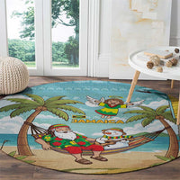 Jamaica Christmas Round Carpet with Rasta Santa Snowman Hammock Angel Palm Trees and Tropical Beach Design - Wonder Print Shop
