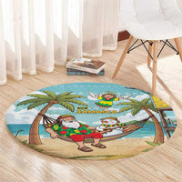 Jamaica Christmas Round Carpet with Rasta Santa Snowman Hammock Angel Palm Trees and Tropical Beach Design - Wonder Print Shop