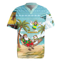Jamaica Christmas Rugby Jersey with Rasta Santa Snowman Hammock Angel Palm Trees and Tropical Beach Design - Wonder Print Shop