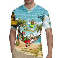 Jamaica Christmas Rugby Jersey with Rasta Santa Snowman Hammock Angel Palm Trees and Tropical Beach Design - Wonder Print Shop