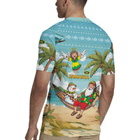 Jamaica Christmas Rugby Jersey with Rasta Santa Snowman Hammock Angel Palm Trees and Tropical Beach Design - Wonder Print Shop