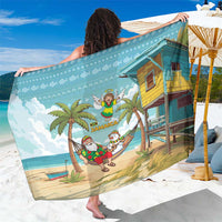 Jamaica Christmas Sarong with Rasta Santa Snowman Hammock Angel Palm Trees and Tropical Beach Design - Wonder Print Shop