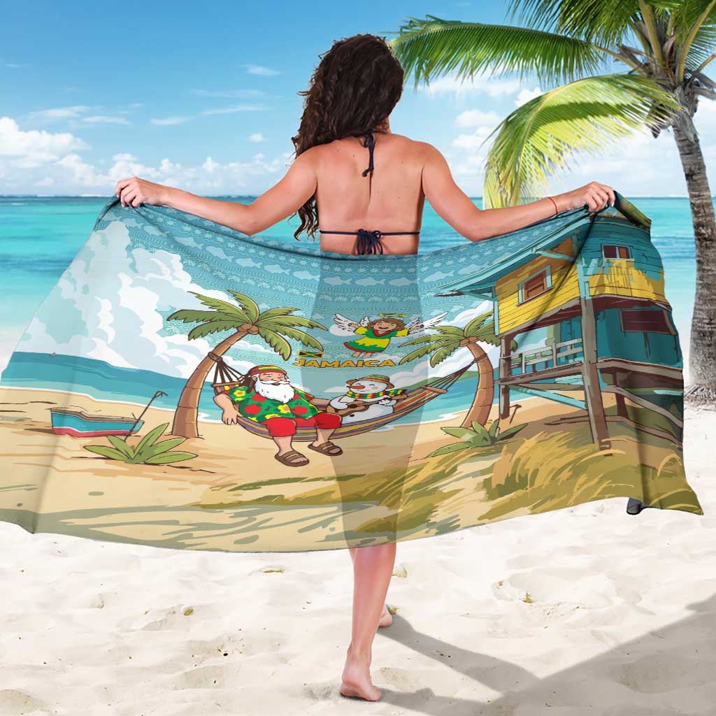 Jamaica Christmas Sarong with Rasta Santa Snowman Hammock Angel Palm Trees and Tropical Beach Design - Wonder Print Shop
