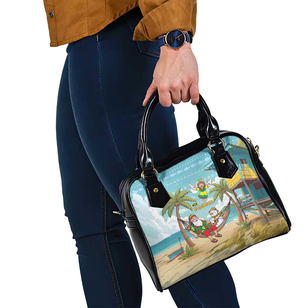 Jamaica Christmas Shoulder Handbag with Rasta Santa Snowman Hammock Angel Palm Trees and Tropical Beach Design - Wonder Print Shop