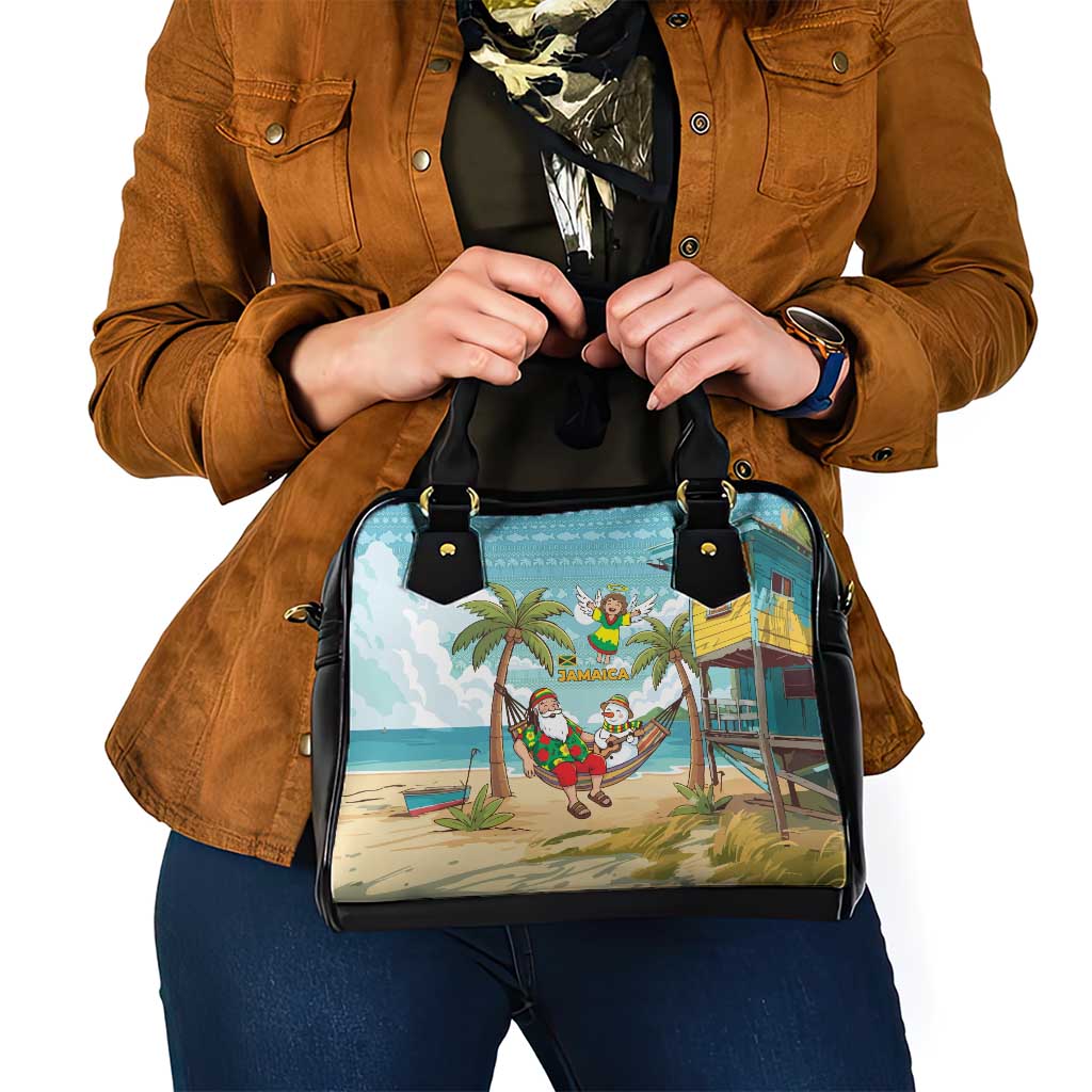 Jamaica Christmas Shoulder Handbag with Rasta Santa Snowman Hammock Angel Palm Trees and Tropical Beach Design - Wonder Print Shop
