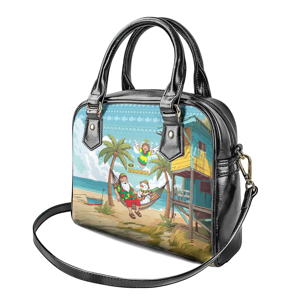 Jamaica Christmas Shoulder Handbag with Rasta Santa Snowman Hammock Angel Palm Trees and Tropical Beach Design - Wonder Print Shop