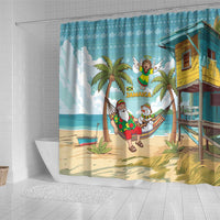 Jamaica Christmas Shower Curtain with Rasta Santa Snowman Hammock Angel Palm Trees and Tropical Beach Design - Wonder Print Shop