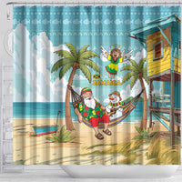 Jamaica Christmas Shower Curtain with Rasta Santa Snowman Hammock Angel Palm Trees and Tropical Beach Design - Wonder Print Shop