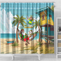 Jamaica Christmas Shower Curtain with Rasta Santa Snowman Hammock Angel Palm Trees and Tropical Beach Design - Wonder Print Shop