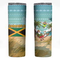 Jamaica Christmas Skinny Tumbler with Rasta Santa Snowman Hammock Angel Palm Trees and Tropical Beach Design - Wonder Print Shop