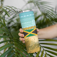 Jamaica Christmas Skinny Tumbler with Rasta Santa Snowman Hammock Angel Palm Trees and Tropical Beach Design - Wonder Print Shop
