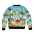 Jamaica Christmas Sleeve Zip Bomber Jacket with Rasta Santa Snowman Hammock Angel Palm Trees and Tropical Beach Design - Wonder Print Shop