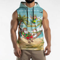 Jamaica Christmas Sleeveless Hoodie with Rasta Santa Snowman Hammock Angel Palm Trees and Tropical Beach Design - Wonder Print Shop