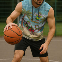 Jamaica Christmas Sleeveless Hoodie with Rasta Santa Snowman Hammock Angel Palm Trees and Tropical Beach Design - Wonder Print Shop