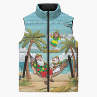 Jamaica Christmas Sleeveless Puffer Jacket with Rasta Santa Snowman Hammock Angel Palm Trees and Tropical Beach Design - Wonder Print Shop