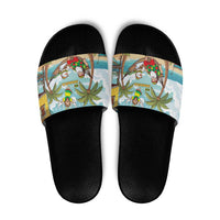 Jamaica Christmas Slide Sandals with Rasta Santa Snowman Hammock Angel Palm Trees and Tropical Beach Design - Wonder Print Shop