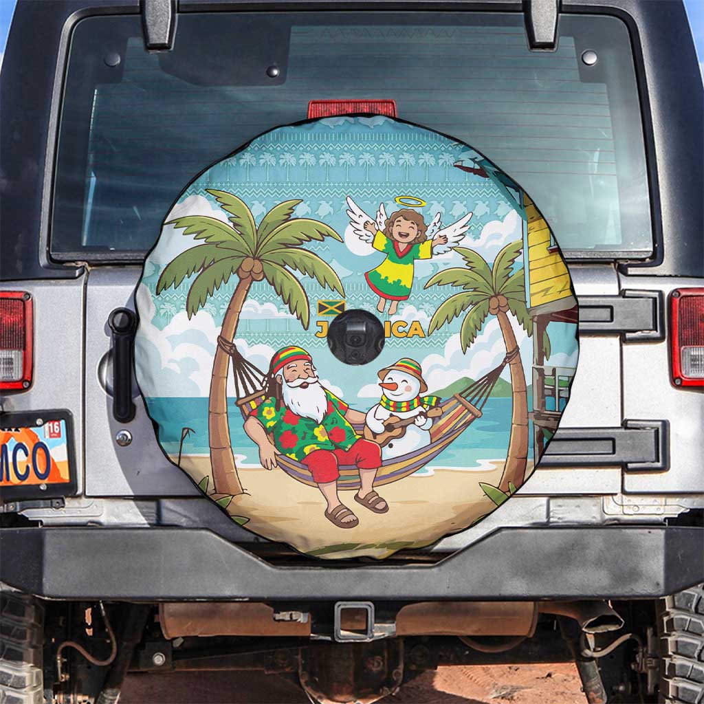Jamaica Christmas Spare Tire Cover with Rasta Santa Snowman Hammock Angel Palm Trees and Tropical Beach Design - Wonder Print Shop