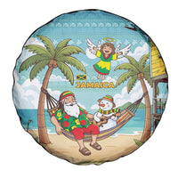 Jamaica Christmas Spare Tire Cover with Rasta Santa Snowman Hammock Angel Palm Trees and Tropical Beach Design - Wonder Print Shop