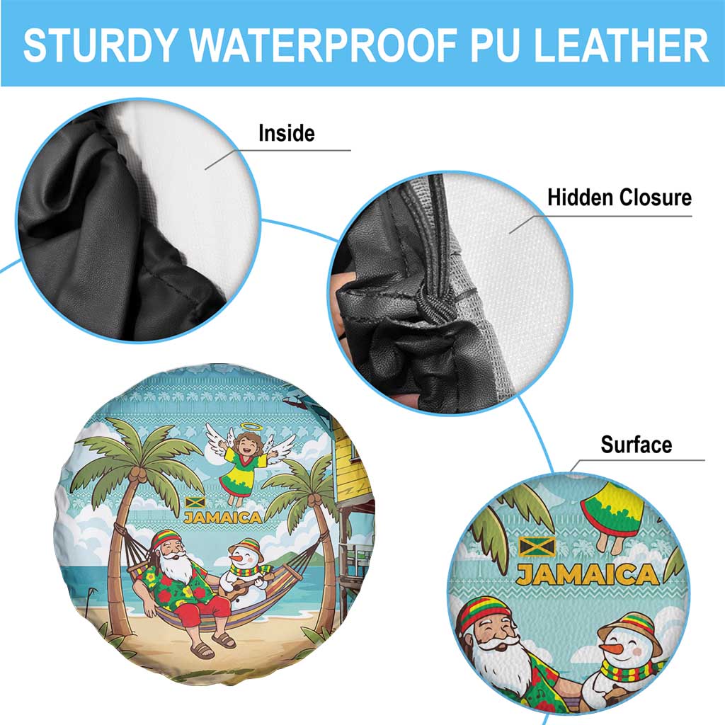 Jamaica Christmas Spare Tire Cover with Rasta Santa Snowman Hammock Angel Palm Trees and Tropical Beach Design - Wonder Print Shop