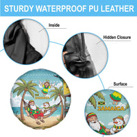 Jamaica Christmas Spare Tire Cover with Rasta Santa Snowman Hammock Angel Palm Trees and Tropical Beach Design - Wonder Print Shop