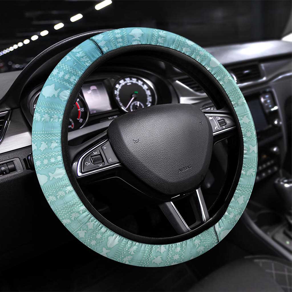 Jamaica Christmas Steering Wheel Cover with Rasta Santa Snowman Hammock Angel Palm Trees and Tropical Beach Design - Wonder Print Shop