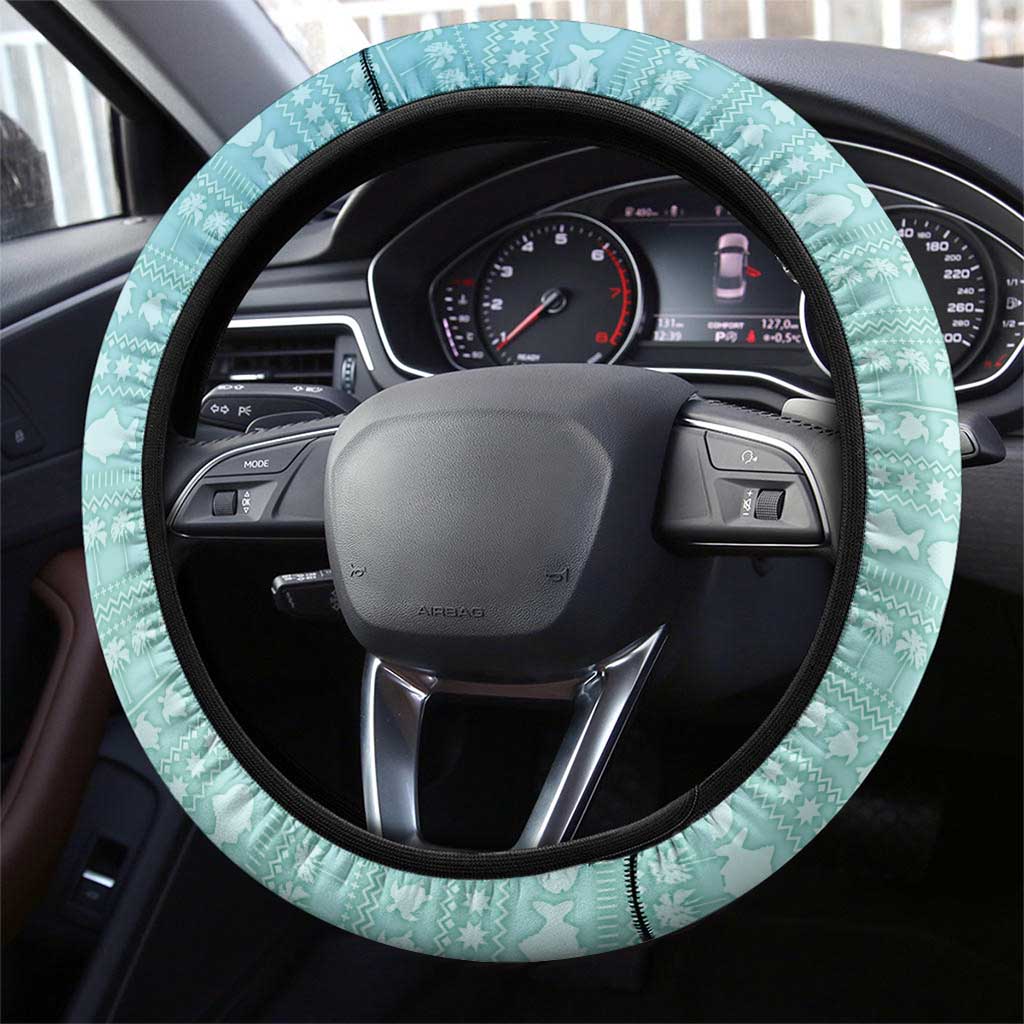 Jamaica Christmas Steering Wheel Cover with Rasta Santa Snowman Hammock Angel Palm Trees and Tropical Beach Design - Wonder Print Shop