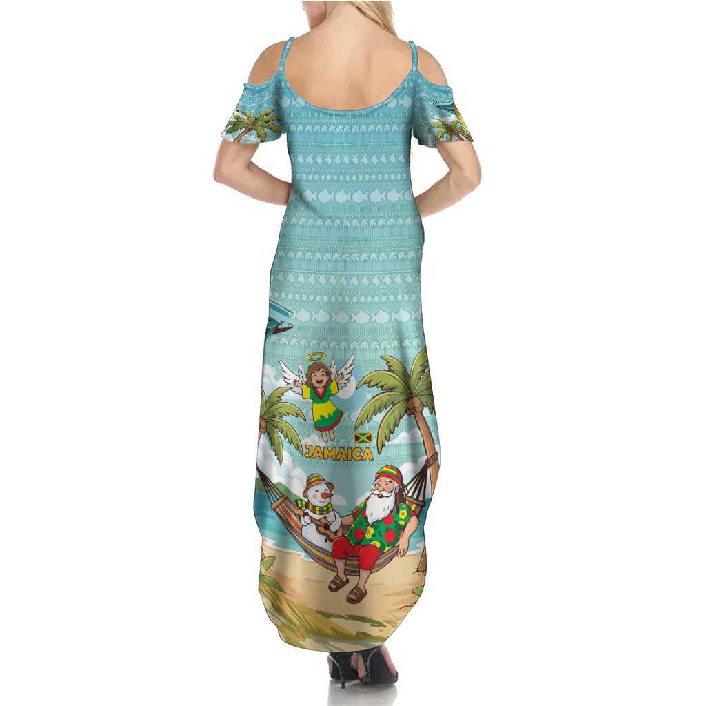 Jamaica Christmas Summer Maxi Dress with Rasta Santa Snowman Hammock Angel Palm Trees and Tropical Beach Design - Wonder Print Shop