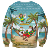 Jamaica Christmas Sweatshirt with Rasta Santa Snowman Hammock Angel Palm Trees and Tropical Beach Design - Wonder Print Shop