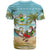 Jamaica Christmas T Shirt with Rasta Santa Snowman Hammock Angel Palm Trees and Tropical Beach Design - Wonder Print Shop