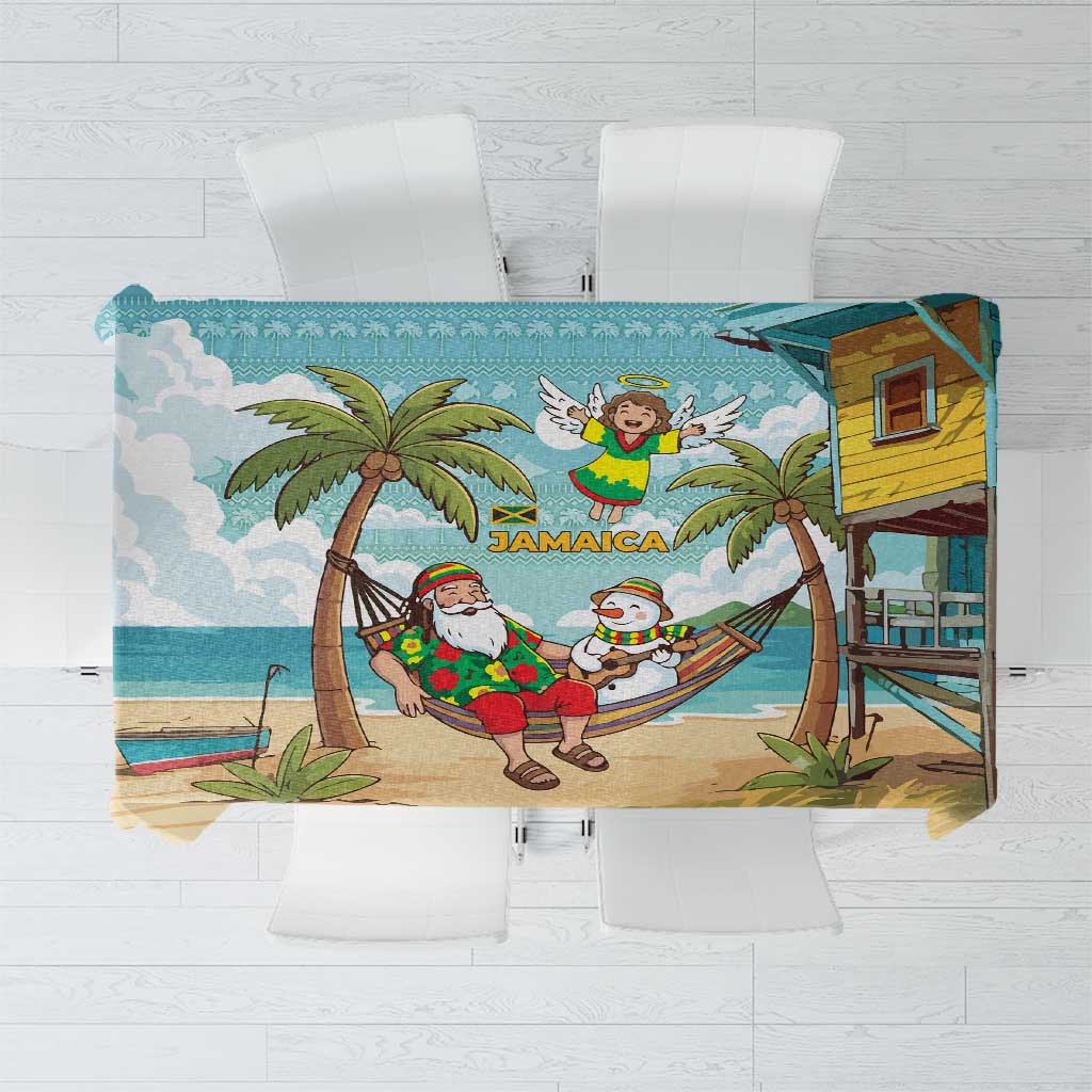 Jamaica Christmas Tablecloth with Rasta Santa Snowman Hammock Angel Palm Trees and Tropical Beach Design - Wonder Print Shop