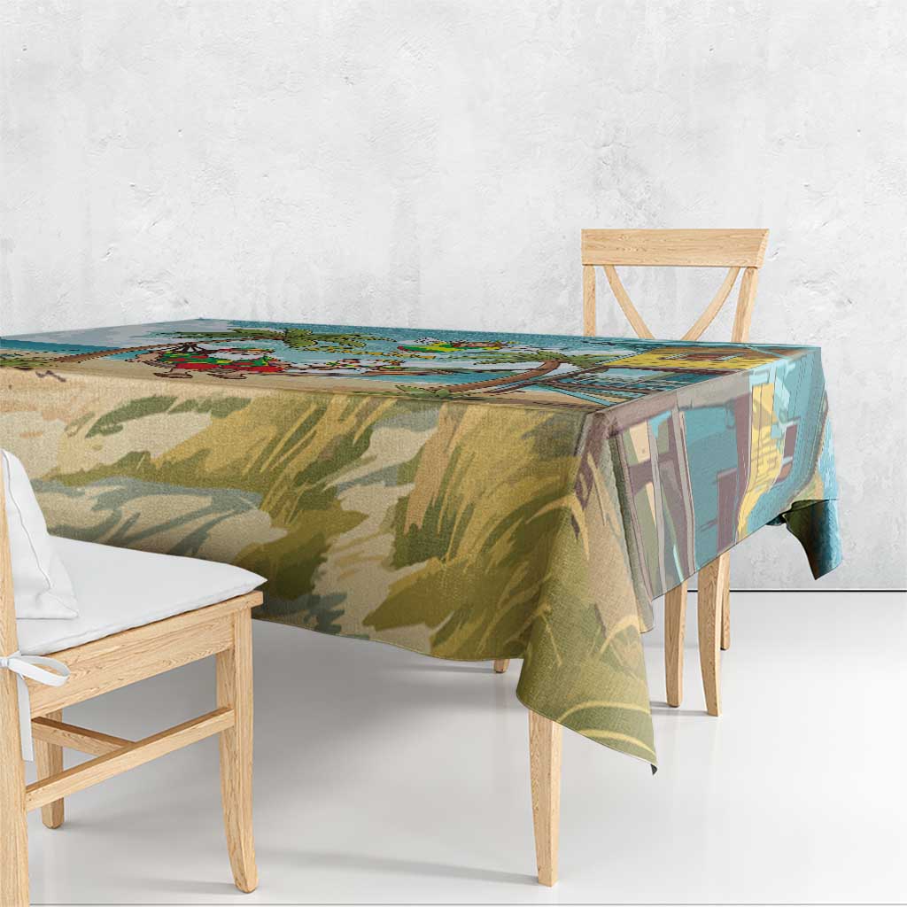 Jamaica Christmas Tablecloth with Rasta Santa Snowman Hammock Angel Palm Trees and Tropical Beach Design - Wonder Print Shop