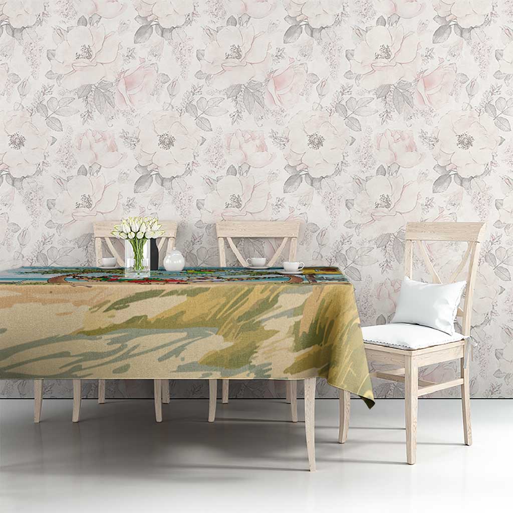 Jamaica Christmas Tablecloth with Rasta Santa Snowman Hammock Angel Palm Trees and Tropical Beach Design - Wonder Print Shop