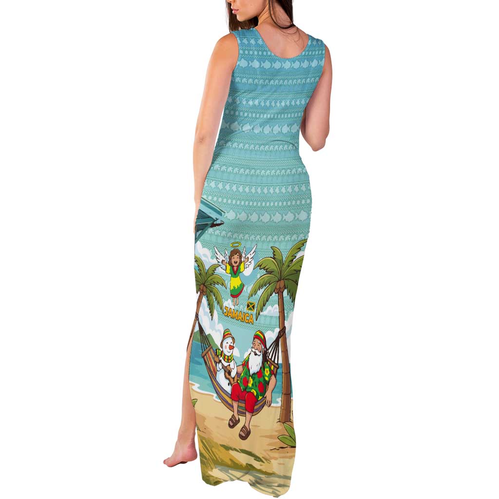 Jamaica Christmas Tank Maxi Dress with Rasta Santa Snowman Hammock Angel Palm Trees and Tropical Beach Design - Wonder Print Shop