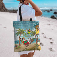 Jamaica Christmas Tote Bag with Rasta Santa Snowman Hammock Angel Palm Trees and Tropical Beach Design - Wonder Print Shop