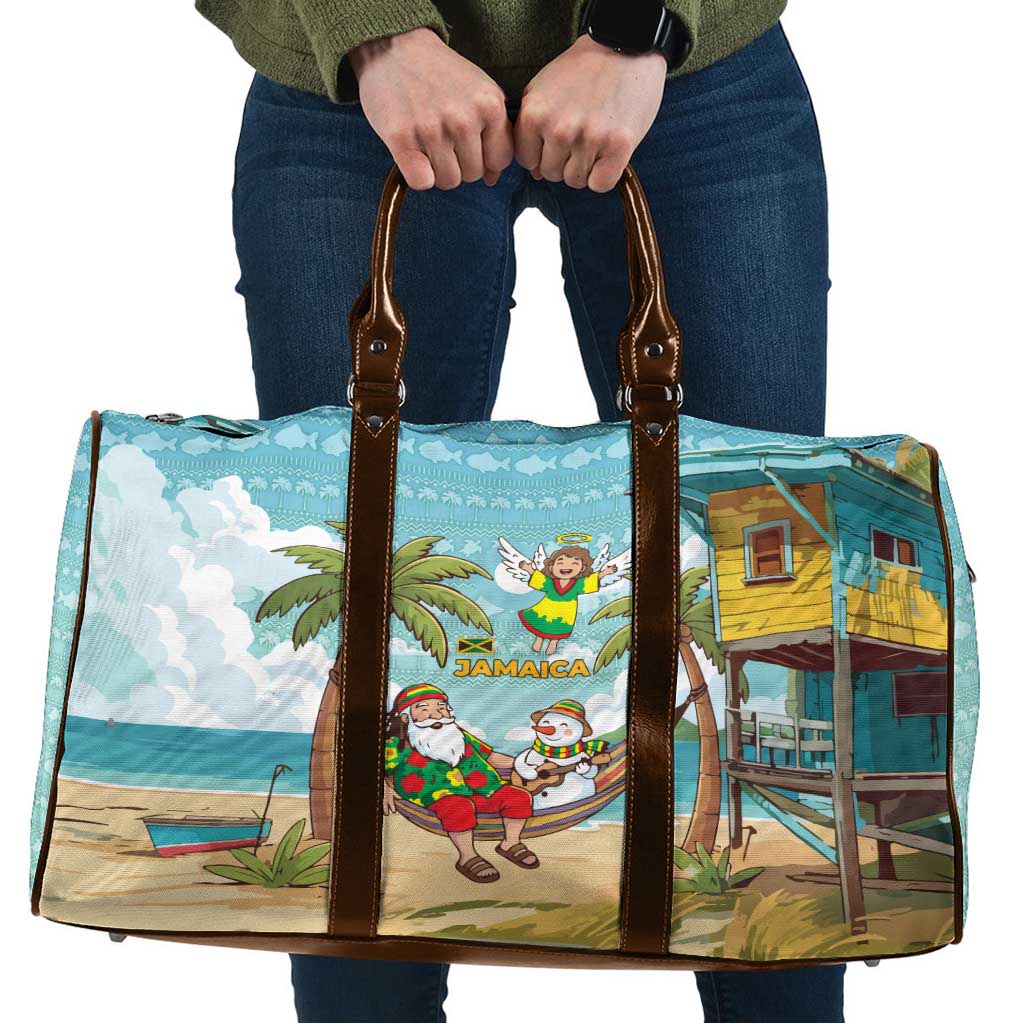 Jamaica Christmas Travel Bag with Rasta Santa Snowman Hammock Angel Palm Trees and Tropical Beach Design - Wonder Print Shop