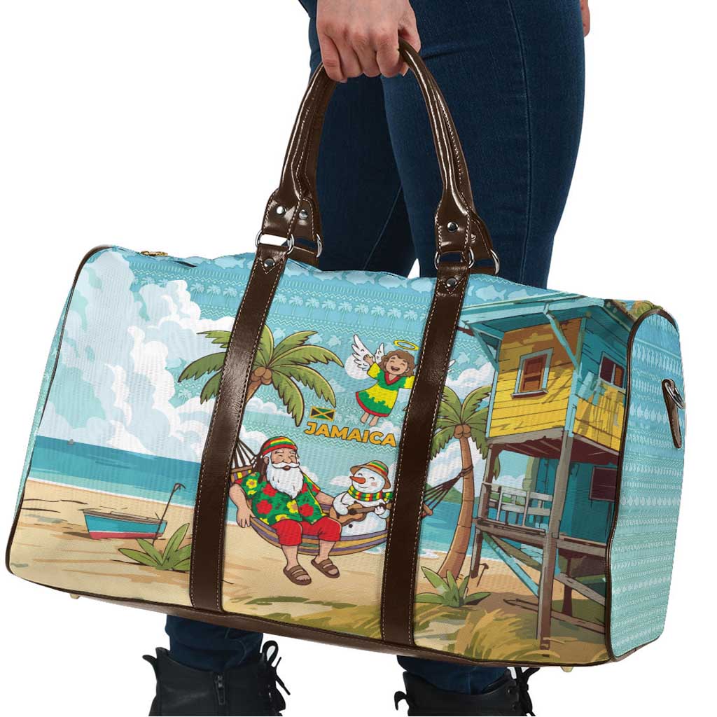Jamaica Christmas Travel Bag with Rasta Santa Snowman Hammock Angel Palm Trees and Tropical Beach Design - Wonder Print Shop