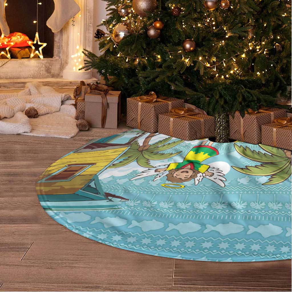 Jamaica Christmas Tree Skirt with Rasta Santa Snowman Hammock Angel Palm Trees and Tropical Beach Design - Wonder Print Shop