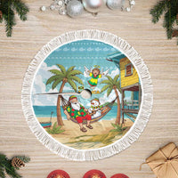Jamaica Christmas Tree Skirt with Rasta Santa Snowman Hammock Angel Palm Trees and Tropical Beach Design - Wonder Print Shop