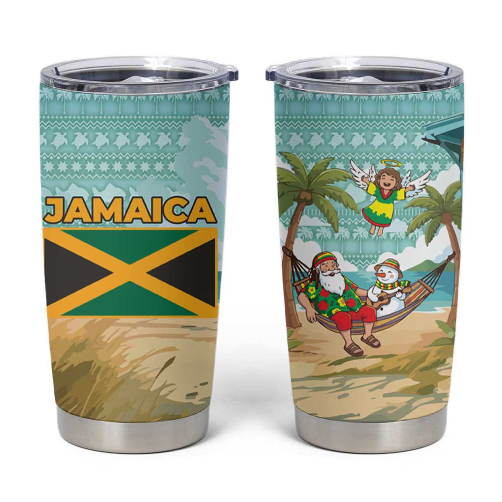 Jamaica Christmas Tumbler Cup with Rasta Santa Snowman Hammock Angel Palm Trees and Tropical Beach Design - Wonder Print Shop