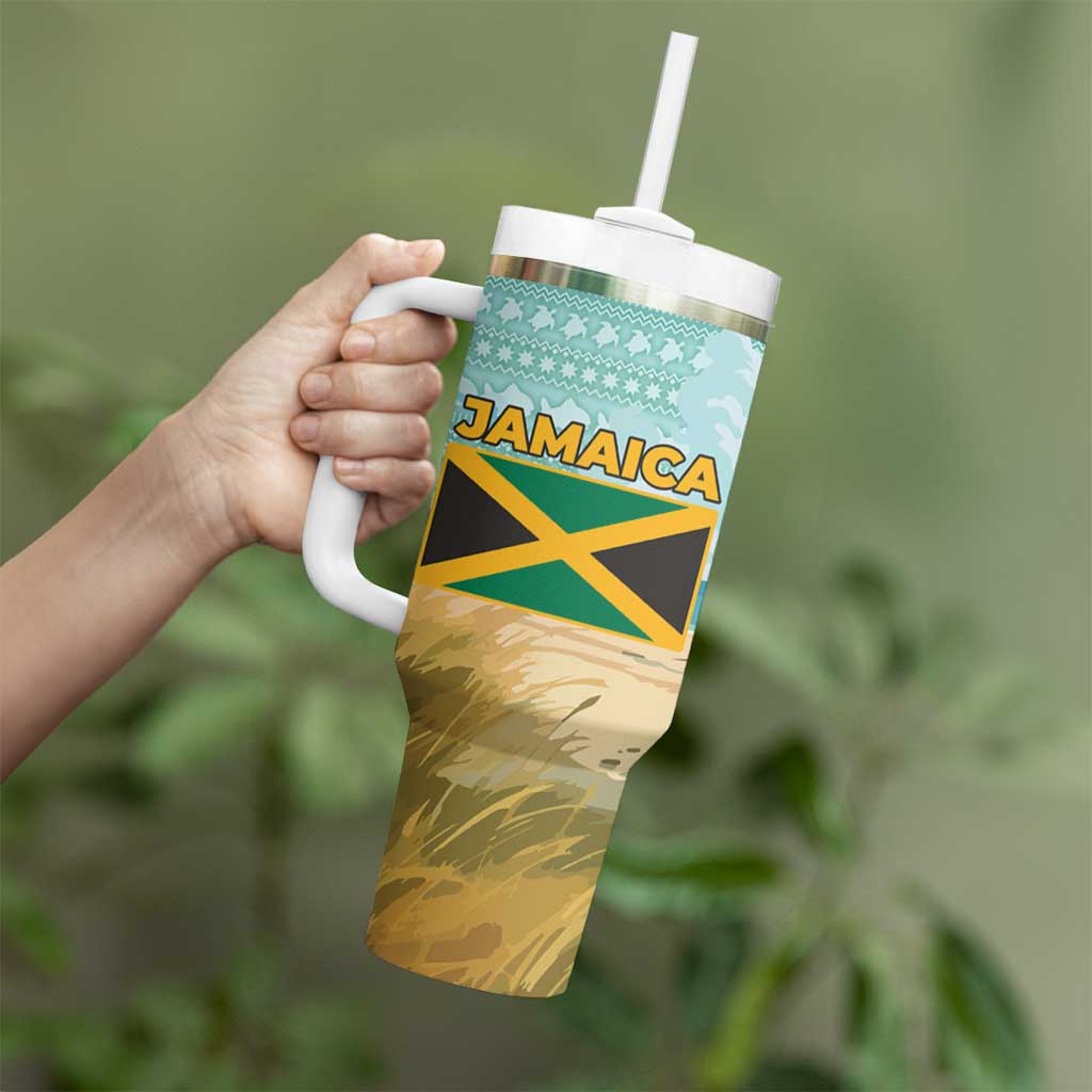 Jamaica Christmas Tumbler With Handle with Rasta Santa Snowman Hammock Angel Palm Trees and Tropical Beach Design - Wonder Print Shop