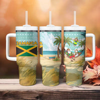 Jamaica Christmas Tumbler With Handle with Rasta Santa Snowman Hammock Angel Palm Trees and Tropical Beach Design - Wonder Print Shop