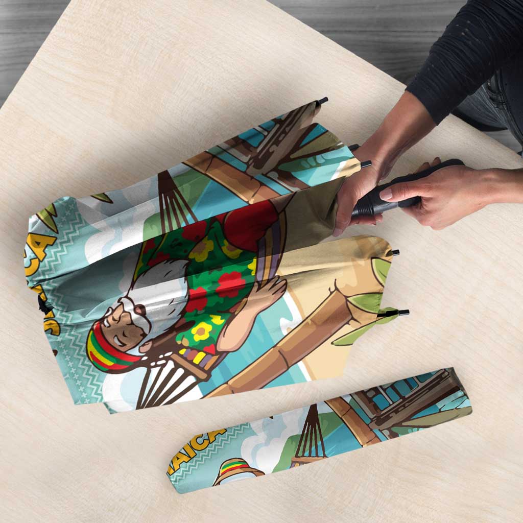 Jamaica Christmas Umbrella with Rasta Santa Snowman Hammock Angel Palm Trees and Tropical Beach Design - Wonder Print Shop