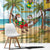 Jamaica Christmas Window Curtain with Rasta Santa Snowman Hammock Angel Palm Trees and Tropical Beach Design - Wonder Print Shop