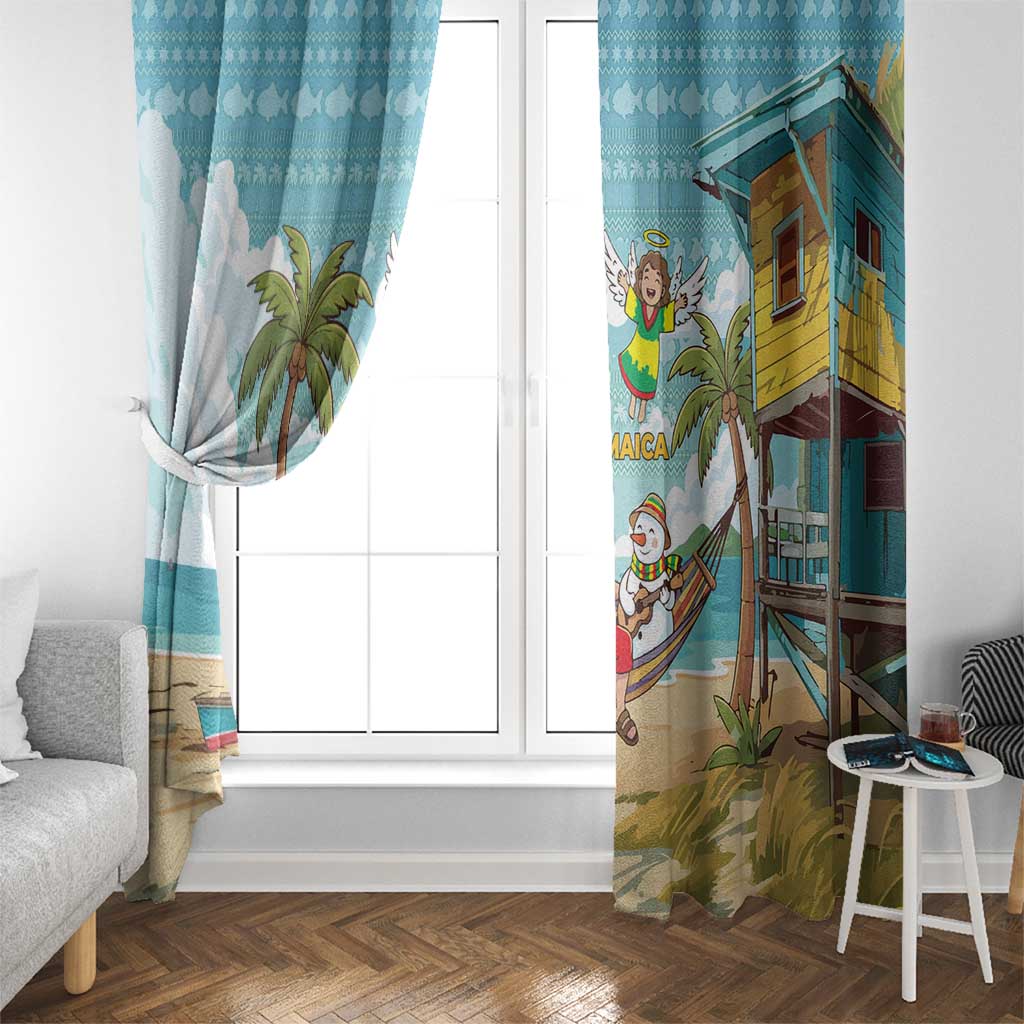 Jamaica Christmas Window Curtain with Rasta Santa Snowman Hammock Angel Palm Trees and Tropical Beach Design - Wonder Print Shop