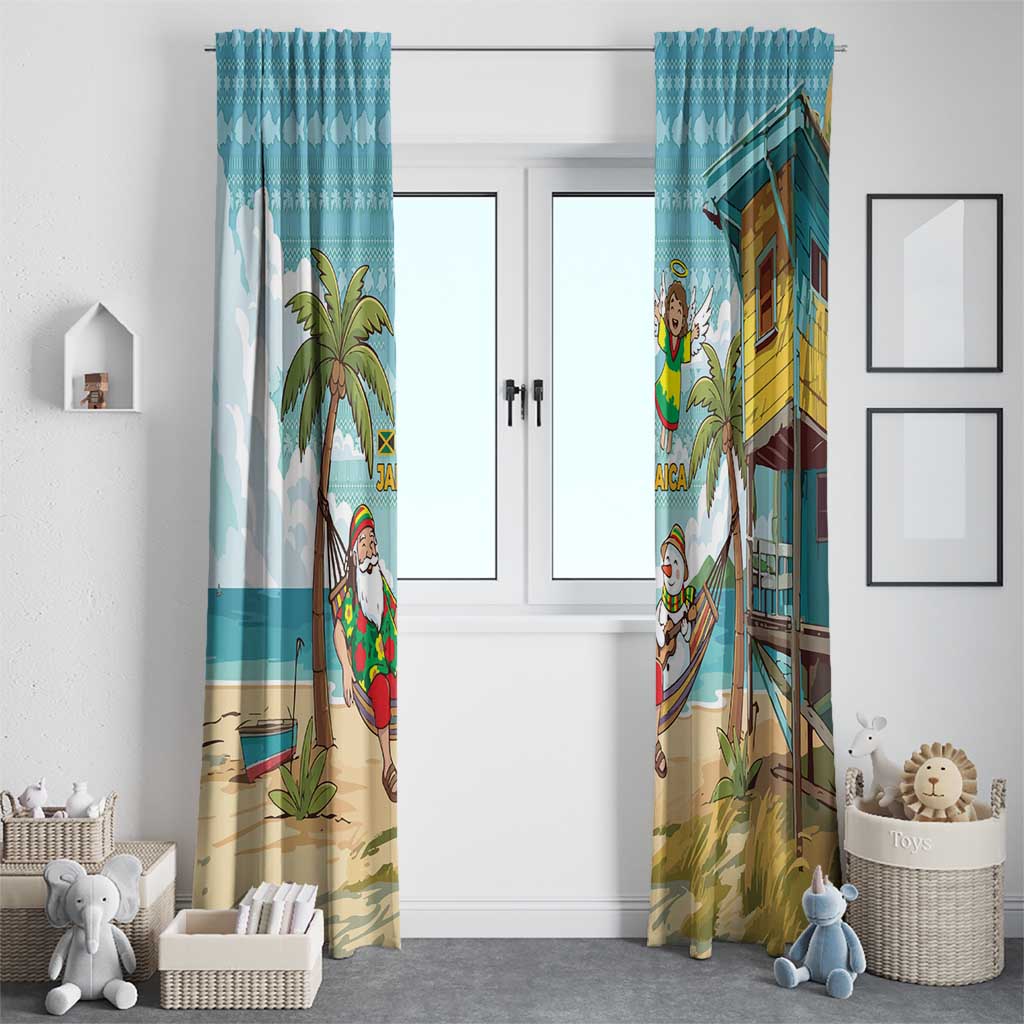 Jamaica Christmas Window Curtain with Rasta Santa Snowman Hammock Angel Palm Trees and Tropical Beach Design - Wonder Print Shop