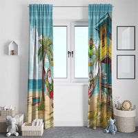 Jamaica Christmas Window Curtain with Rasta Santa Snowman Hammock Angel Palm Trees and Tropical Beach Design - Wonder Print Shop