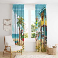Jamaica Christmas Window Curtain with Rasta Santa Snowman Hammock Angel Palm Trees and Tropical Beach Design - Wonder Print Shop