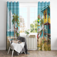 Jamaica Christmas Window Curtain with Rasta Santa Snowman Hammock Angel Palm Trees and Tropical Beach Design - Wonder Print Shop
